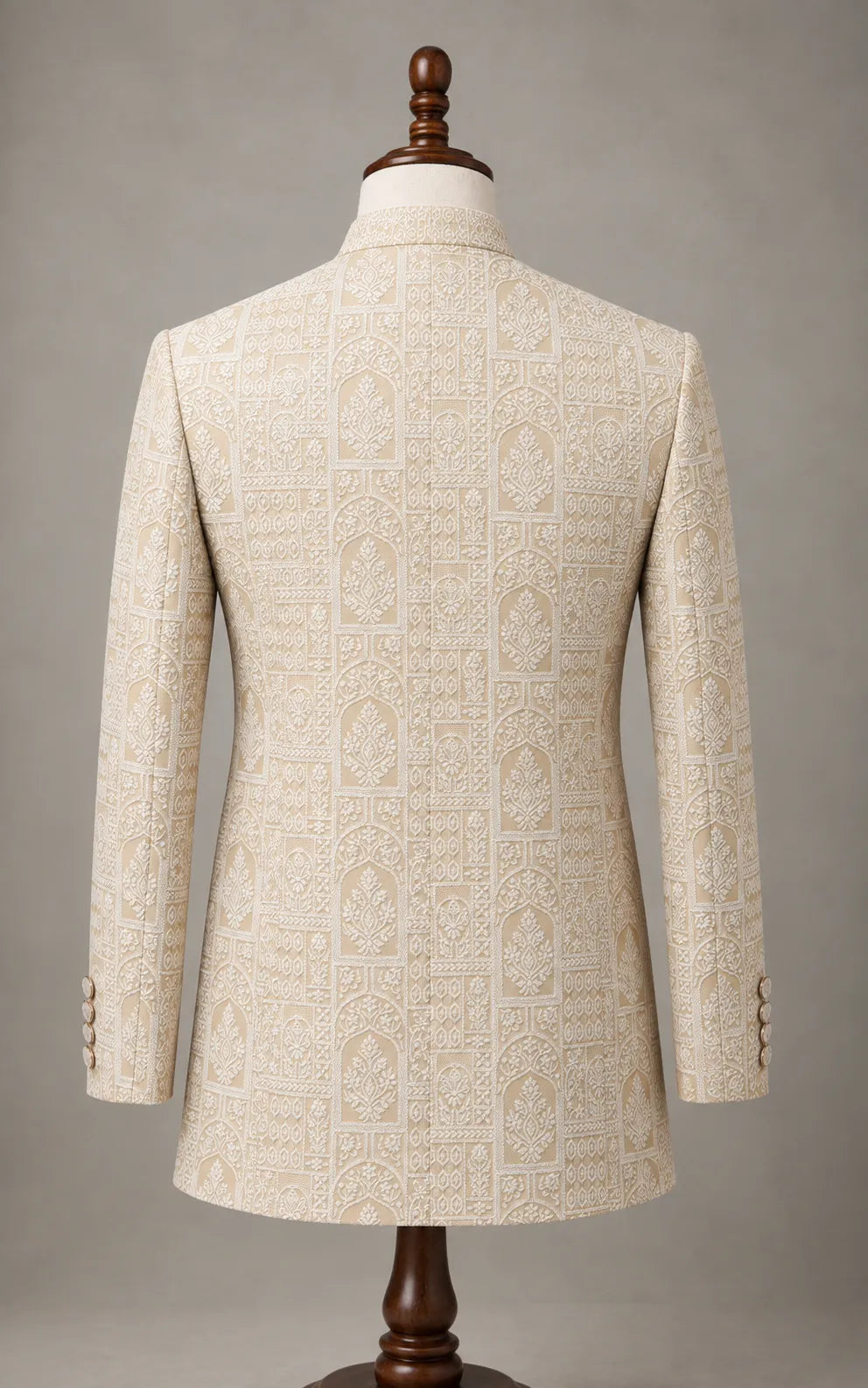 Beige Leaf Pattern Self-Embossed Prince Coat
