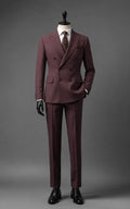 Maroon Double-Breasted Peak Lapel Suit