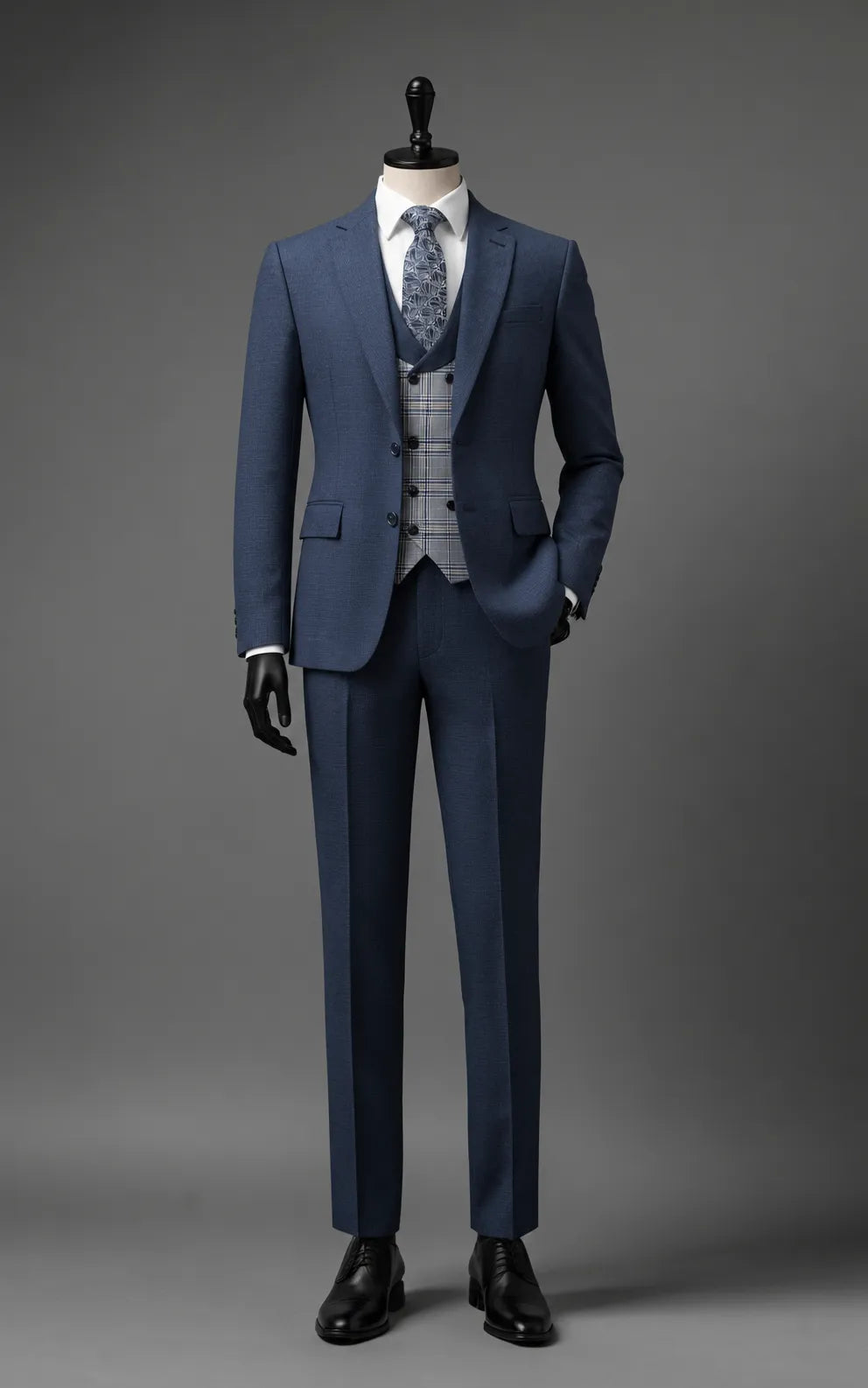 Navy Blue Suit with Contrast Double-Breasted Waistcoat