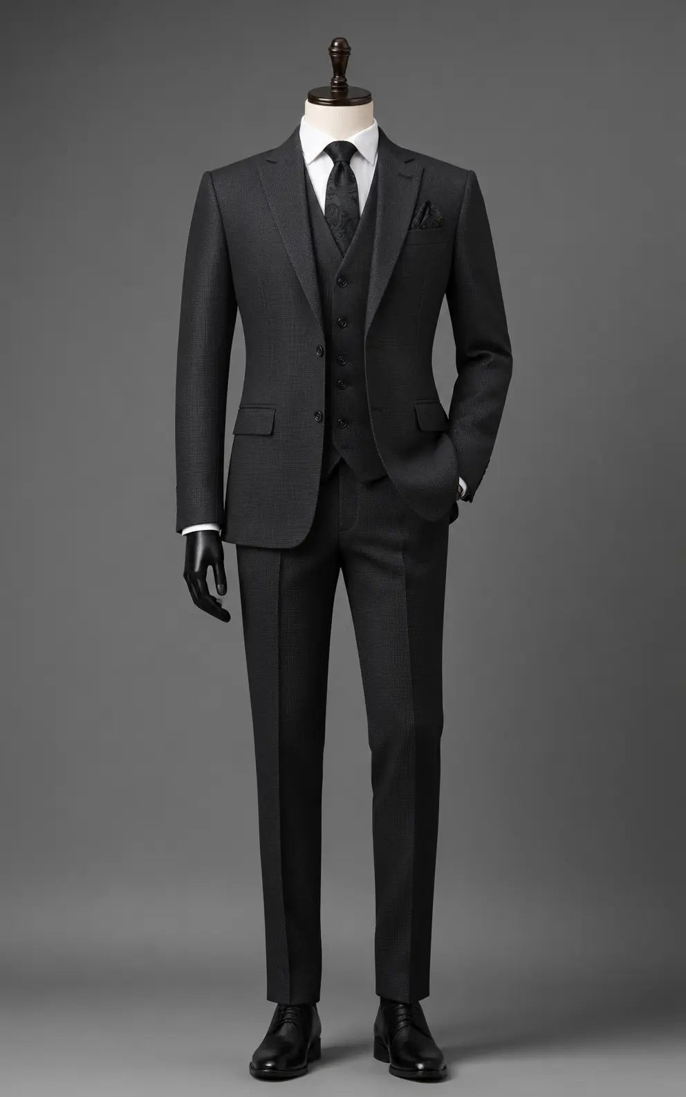 Charcoal Grey Textured Three Piece Suit