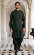 Dark Green Shalwar Kameez with Waistcoat