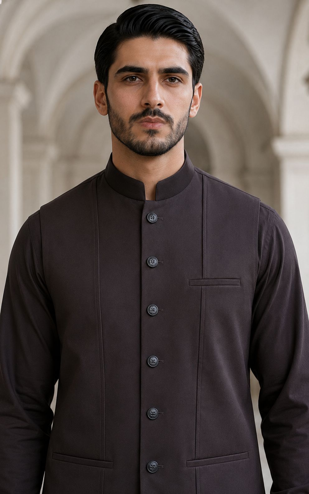 Dark Brown Shalwar Kameez with Waistcoat