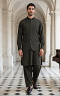 Dark Black Shalwar Kameez with Waistcoat