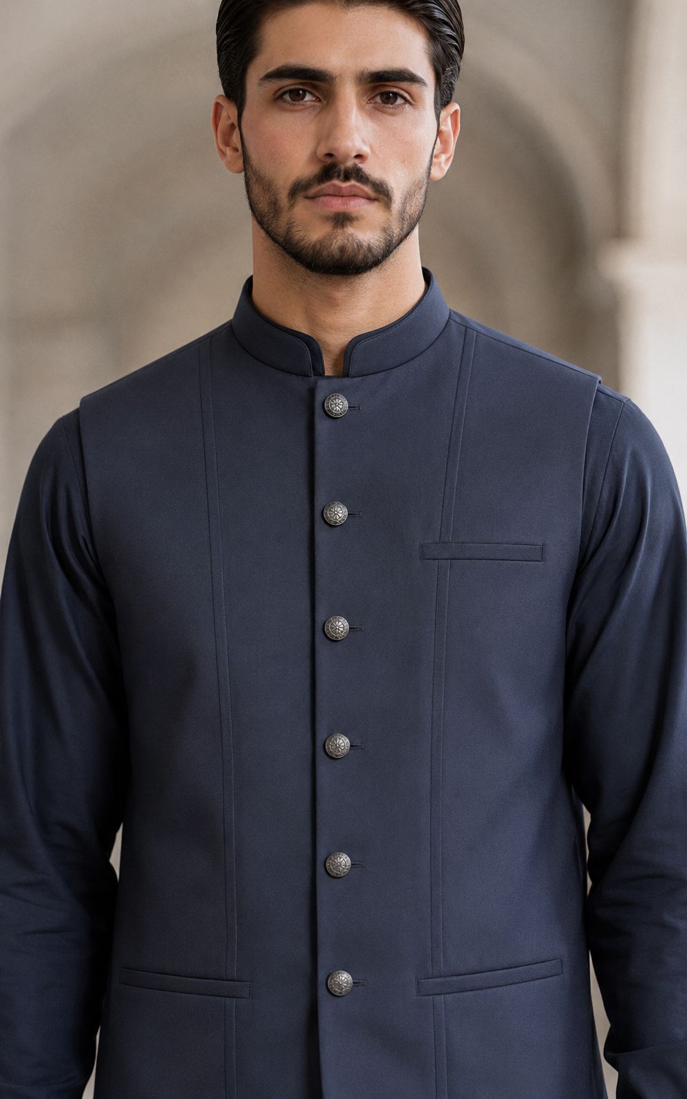 Dark Gray Shalwar Kameez with Waistcoat