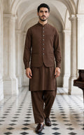 Rust Brown Shalwar Kameez with Waistcoat