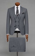Steel Grey 3-Piece Suit with Double-Breasted Waistcoat Customized Article