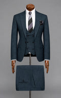 Teal Blue 3-Piece Suit with Double-Breasted Waistcoat Customized Article