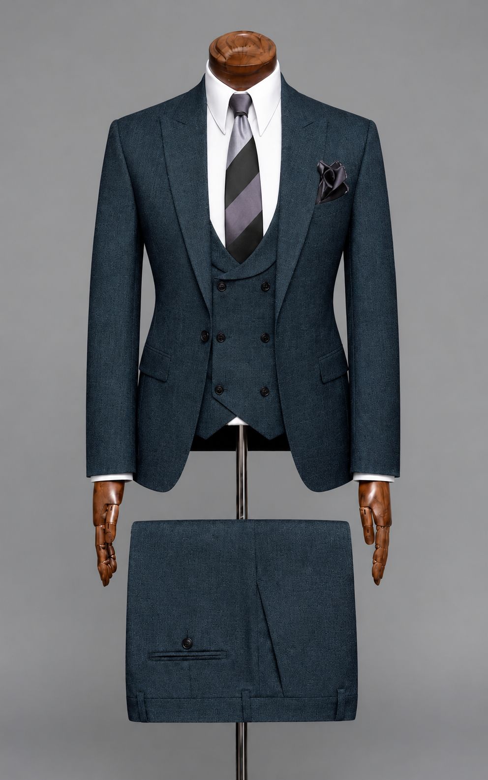 Teal Blue 3-Piece Suit with Double-Breasted Waistcoat Customized Article