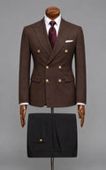 Brown Double-Breasted Blazer with Black Trousers Customized Article