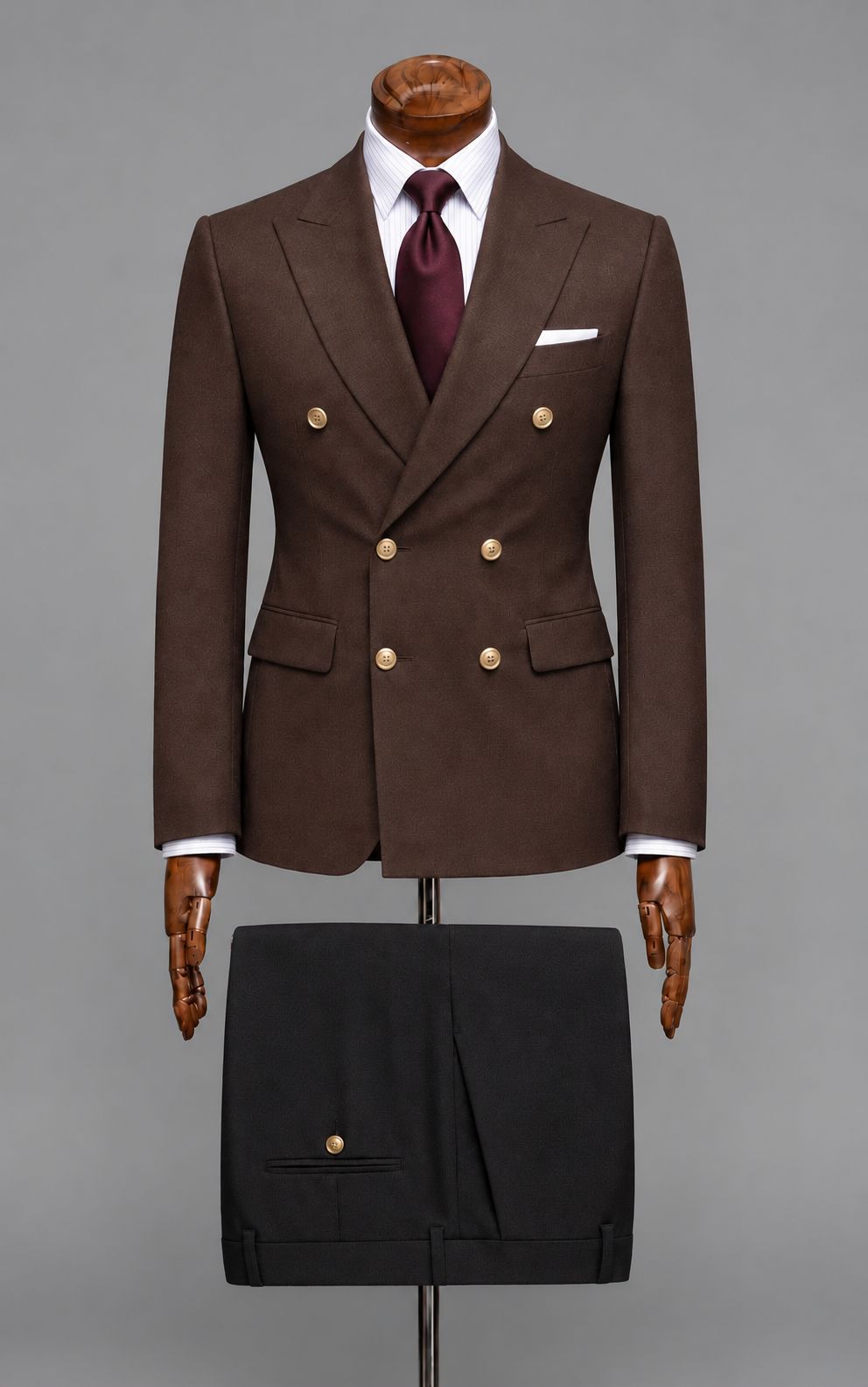Brown Double-Breasted Blazer with Black Trousers Customized Article