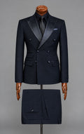 Navy Blue Double-Breasted Tuxedo Suit Customized Article