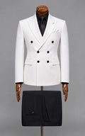 White Double-Breasted Blazer with Black Trousers Customized Article