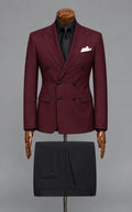 Maroon Double-Breasted Blazer with Black Trousers Customized Article