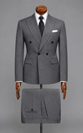 Charcoal Grey Textured Double-Breasted Suit Customized Article