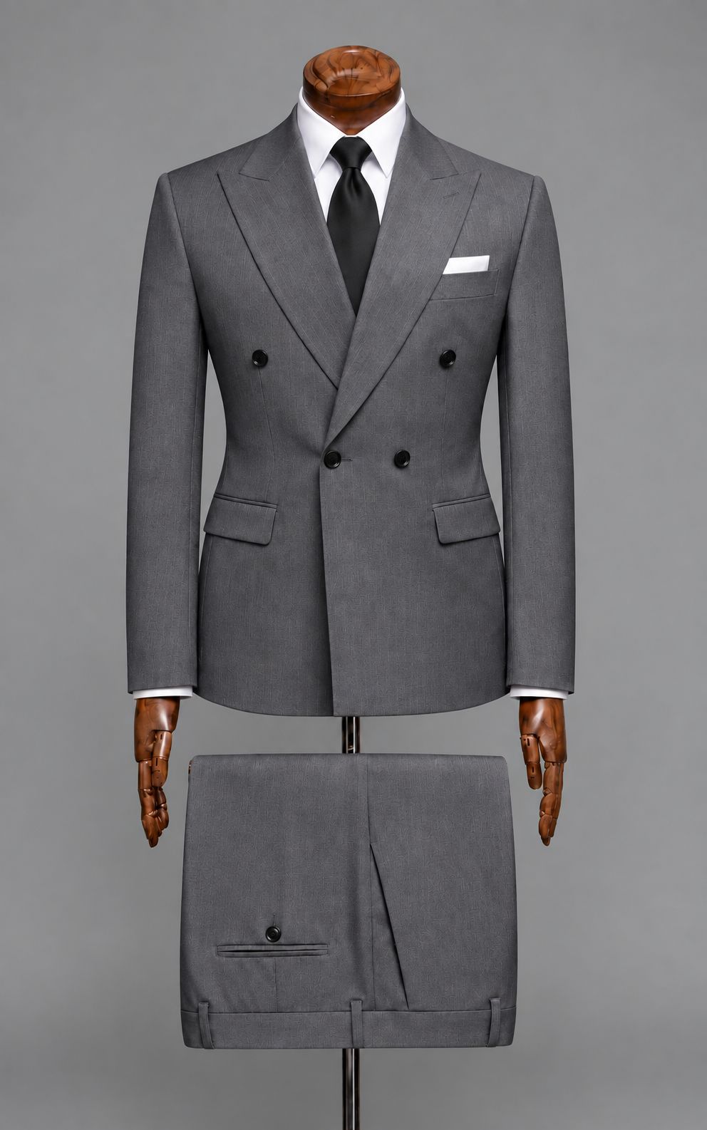 Charcoal Grey Textured Double-Breasted Suit Customized Article
