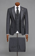 Charcoal Grey 3-Piece Suit with Textured Print Customized Article