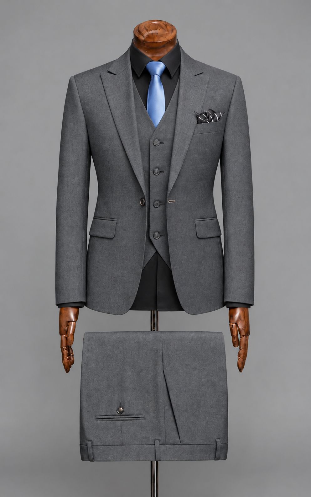 Charcoal Grey 3-Piece Textured Suit Customized Article