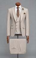 Beige 3-Piece Suit with Double-Breasted Waistcoat Customized Article
