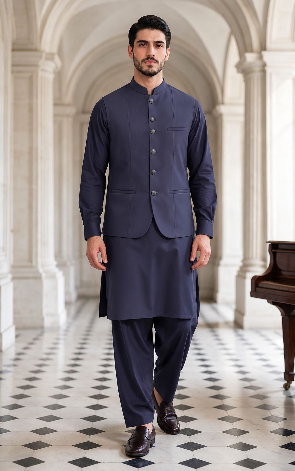 Dark Purple Shalwar Kameez with Waistcoat