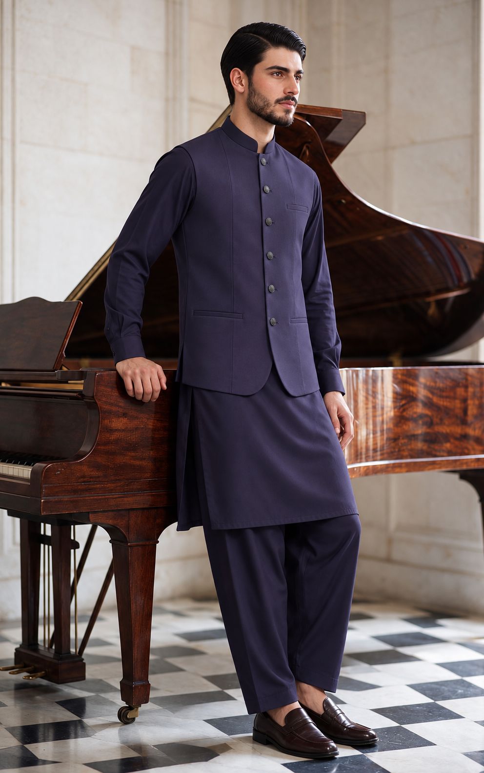 Dark Purple Shalwar Kameez with Waistcoat