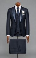 Navy Blue 3-Piece Tuxedo Suit with  Waistcoat Customized Article