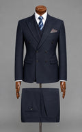 Navy Blue 3-Piece Double-Breasted Suit Customized Article