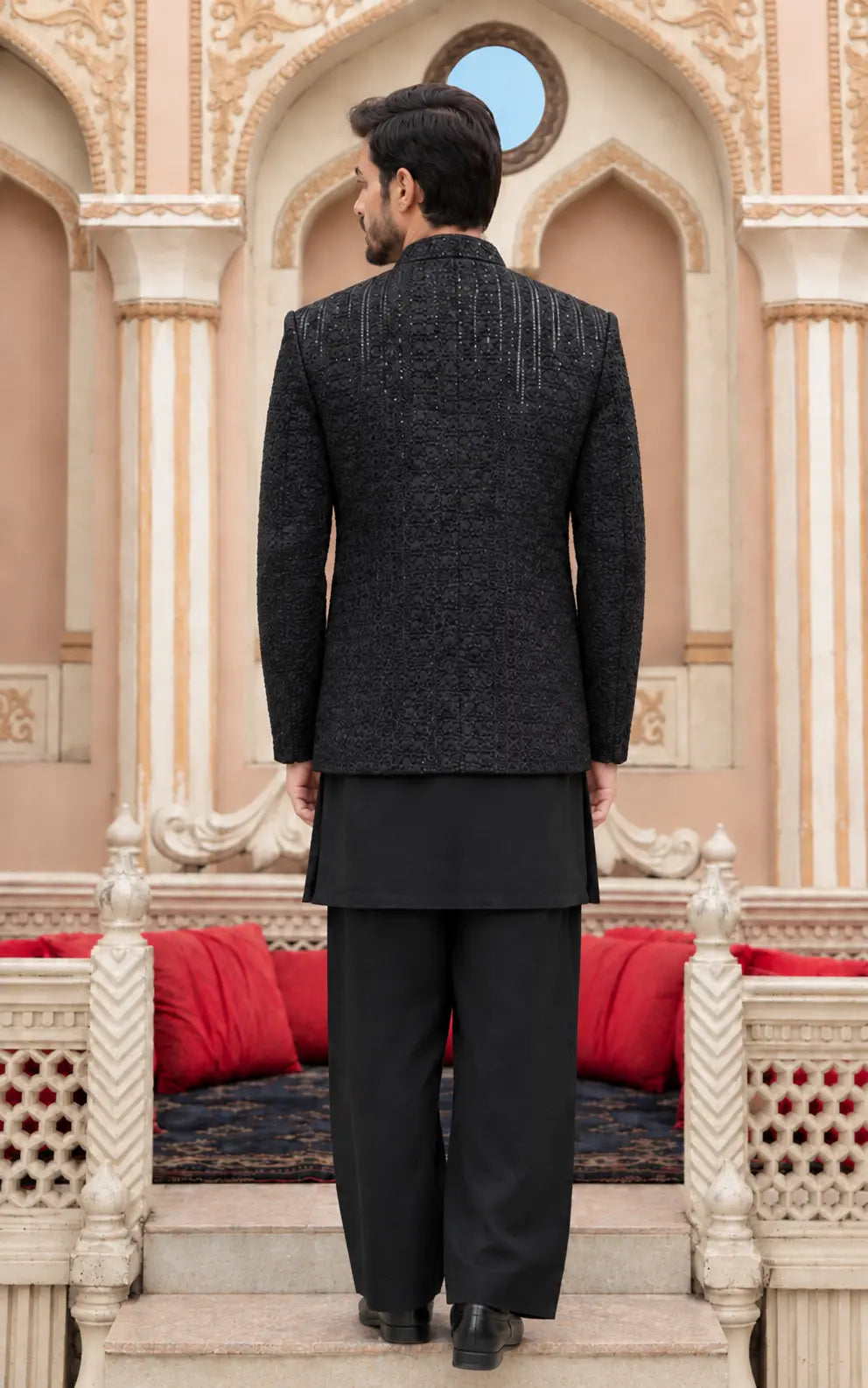 Black Embroidered Open Prince Coat