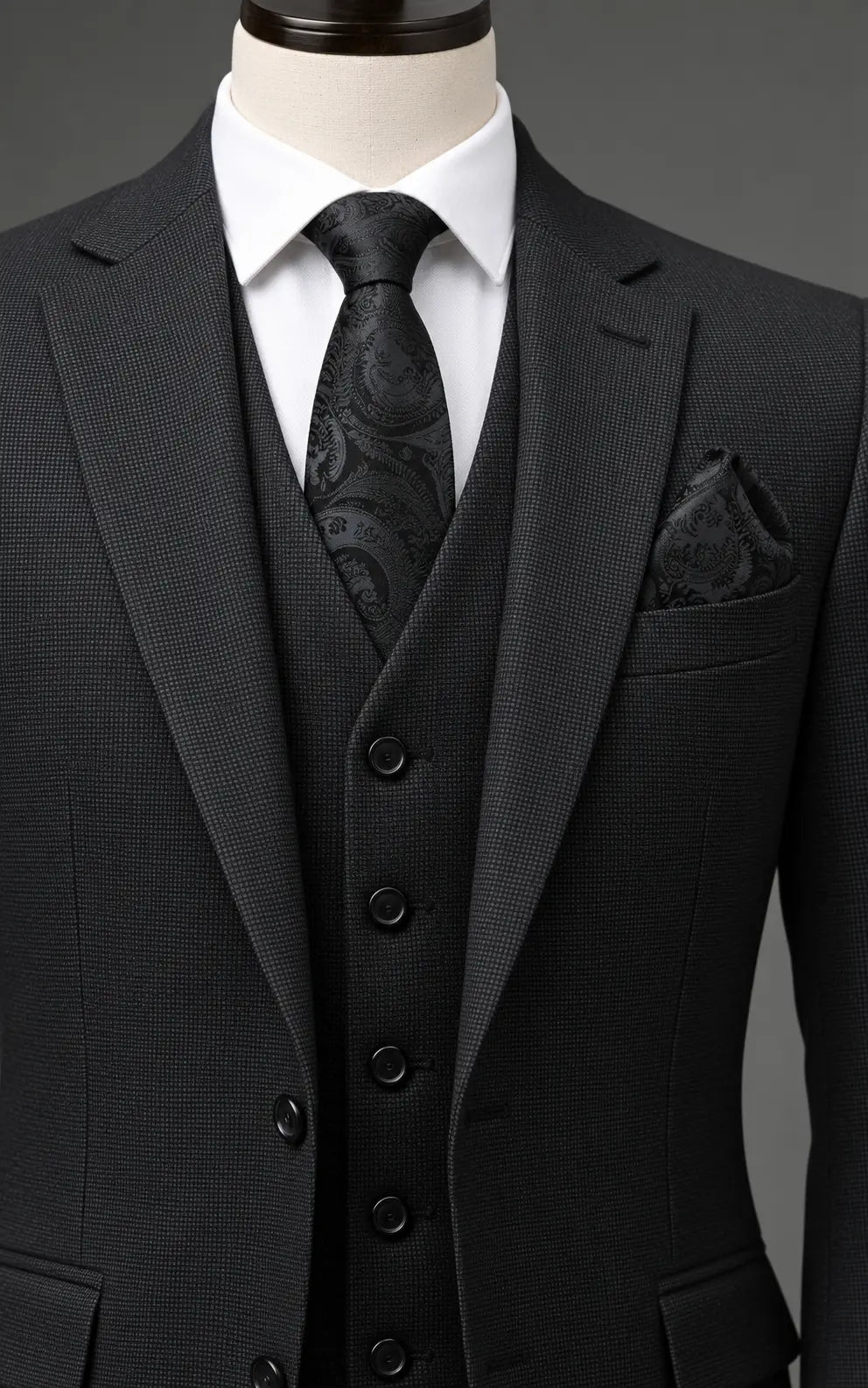 Charcoal Grey Textured Three Piece Suit