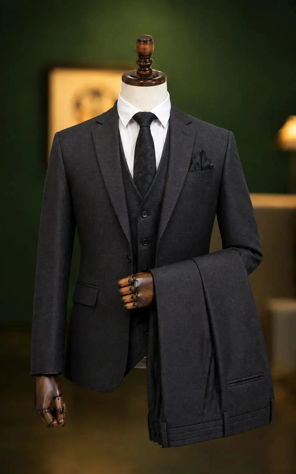 Charcoal Grey Textured Three Piece Suit Last Option