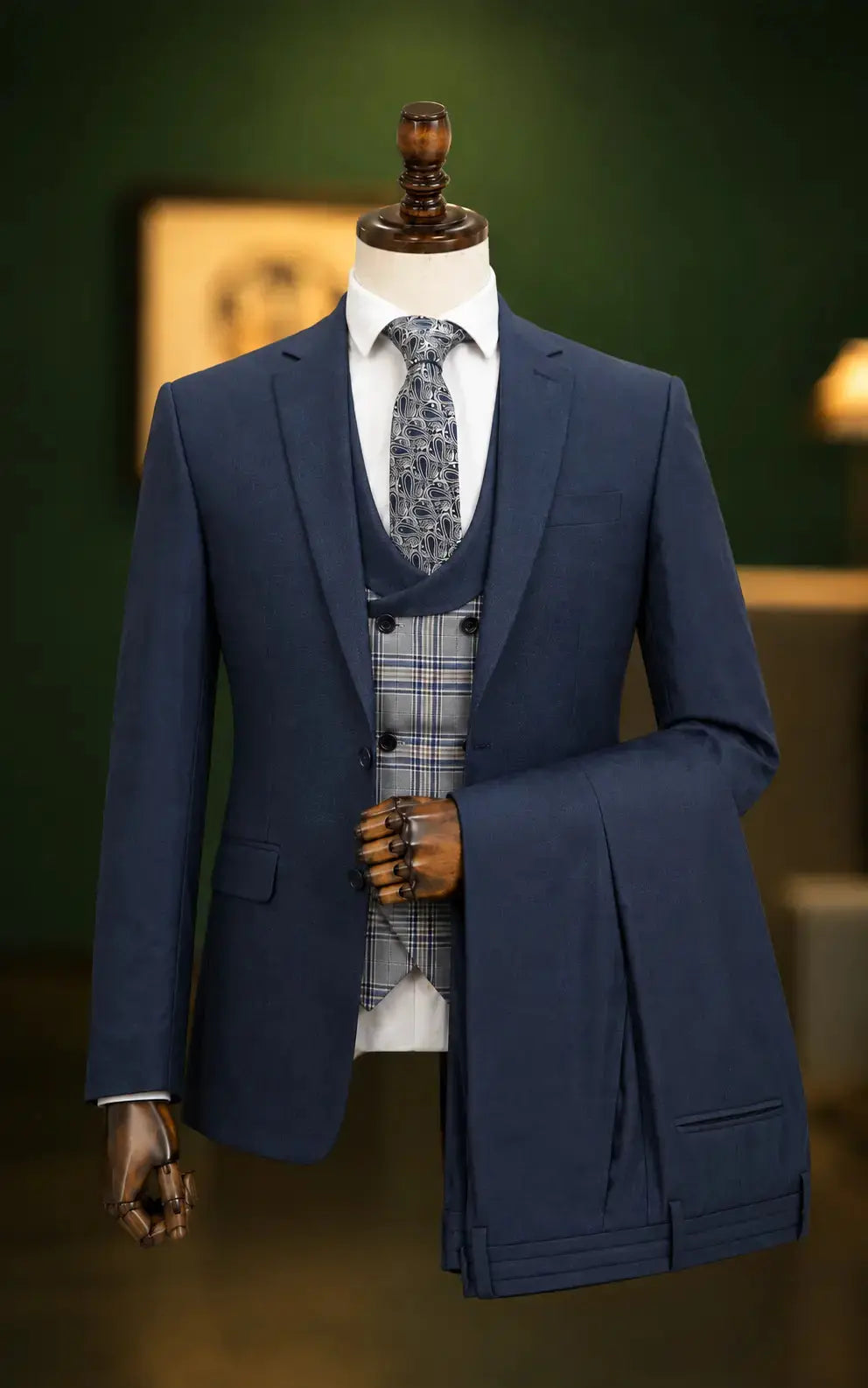 Navy Blue Suit with Contrast Double-Breasted Waistcoat Last Option