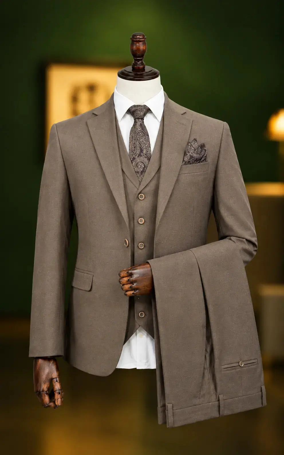 Tan Brown Notch Lapel 3-Piece Suit Last Option
