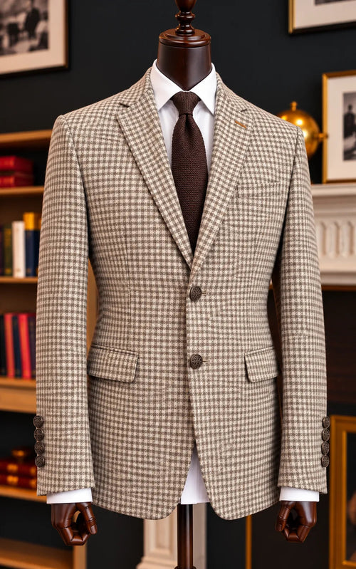 Beige Brown Tweed Wool Casual Coat Last Option