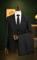 Jet black formal suit jacket with matching trousers
