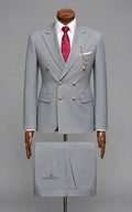 Light Silver Grey Double-Breasted Suit for Weddings & Formal Events