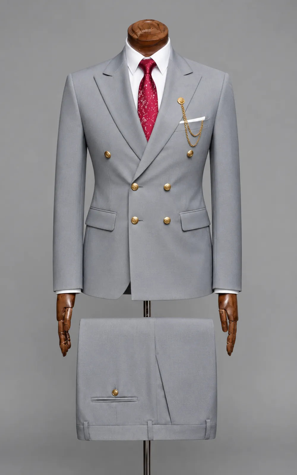 Light Silver Grey Double-Breasted Suit for Weddings & Formal Events