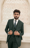 Men Slim Fit Three Piece Suit in Blackish Green