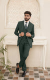 Men Slim Fit Three Piece Suit in Blackish Green