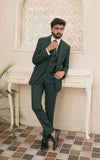 Men Slim Fit Three Piece Suit in Blackish Green