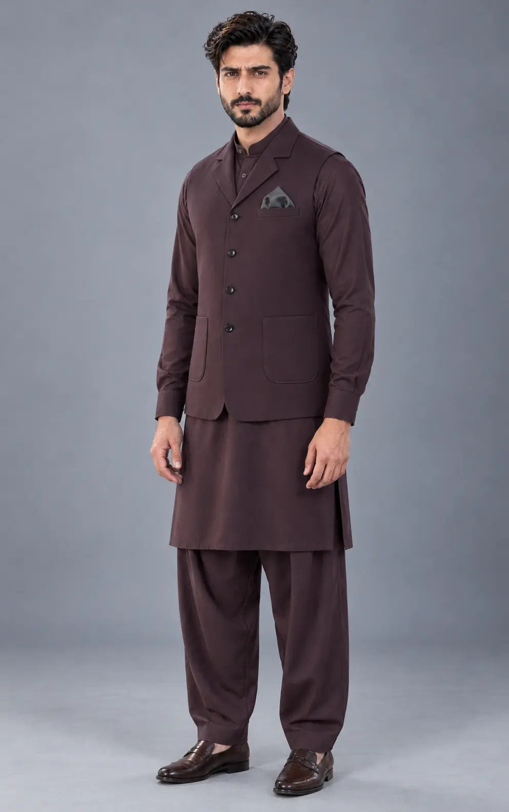 Dark Brown Customized Shalwar Kameez with Fabric Last Option