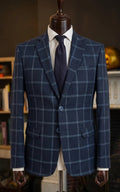Midnight Navy Tropical Tweed Check Casual Coat Last Option