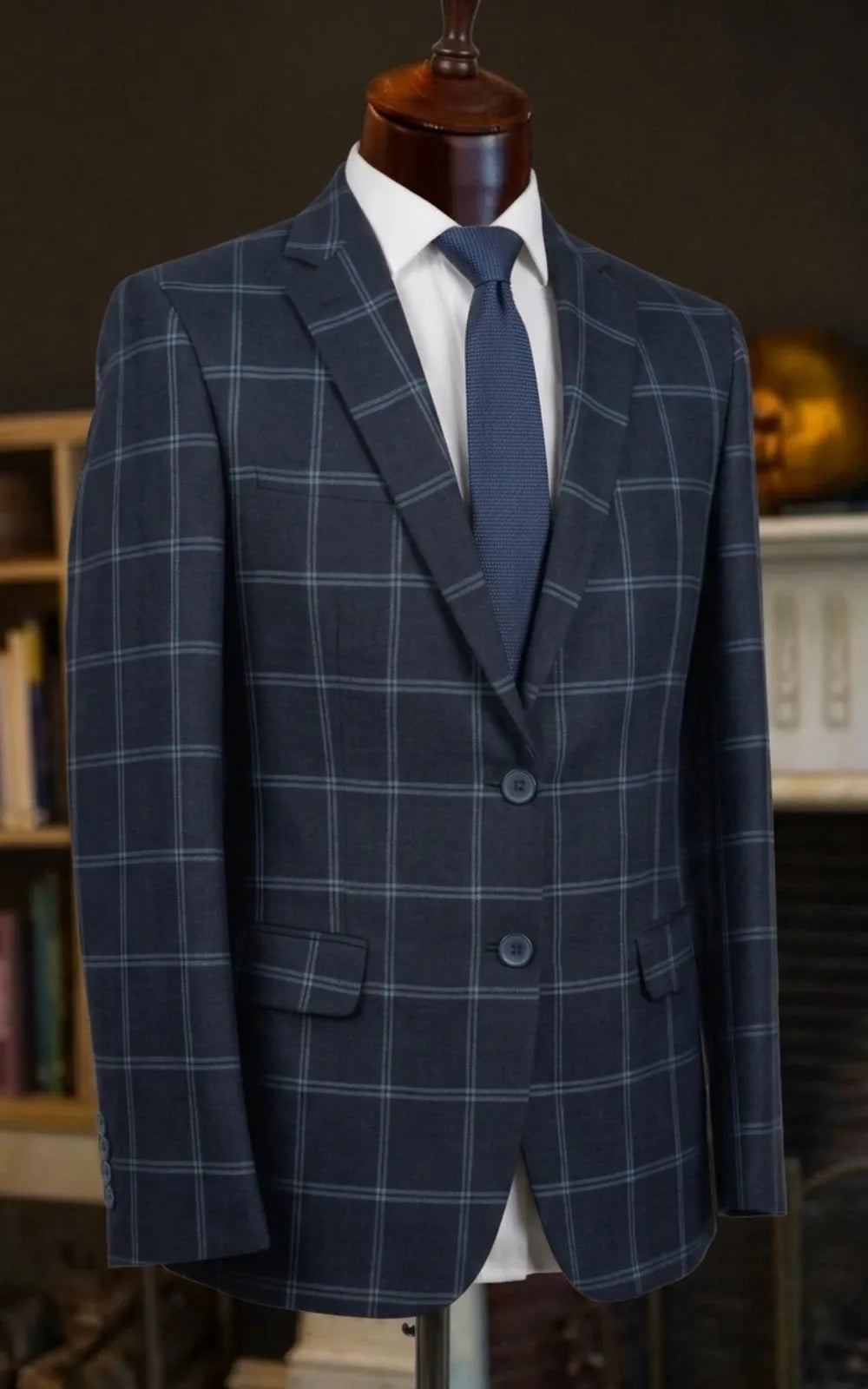 Midnight Navy Tropical Tweed Check Casual Coat Last Option