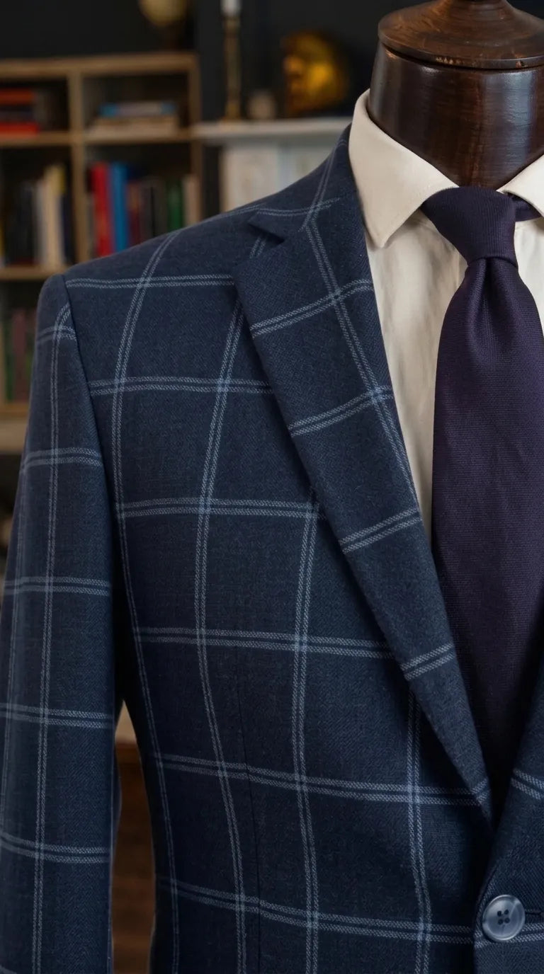 Midnight Navy Tropical Tweed Check Casual Coat Last Option