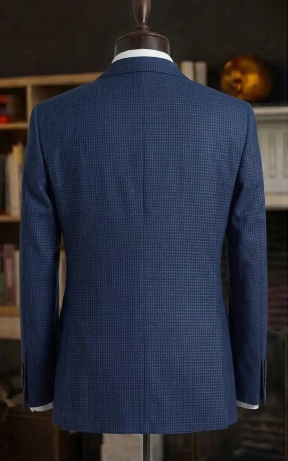 Navy Blue Tropical Tweed Dotted Check Casual Coat Last Option