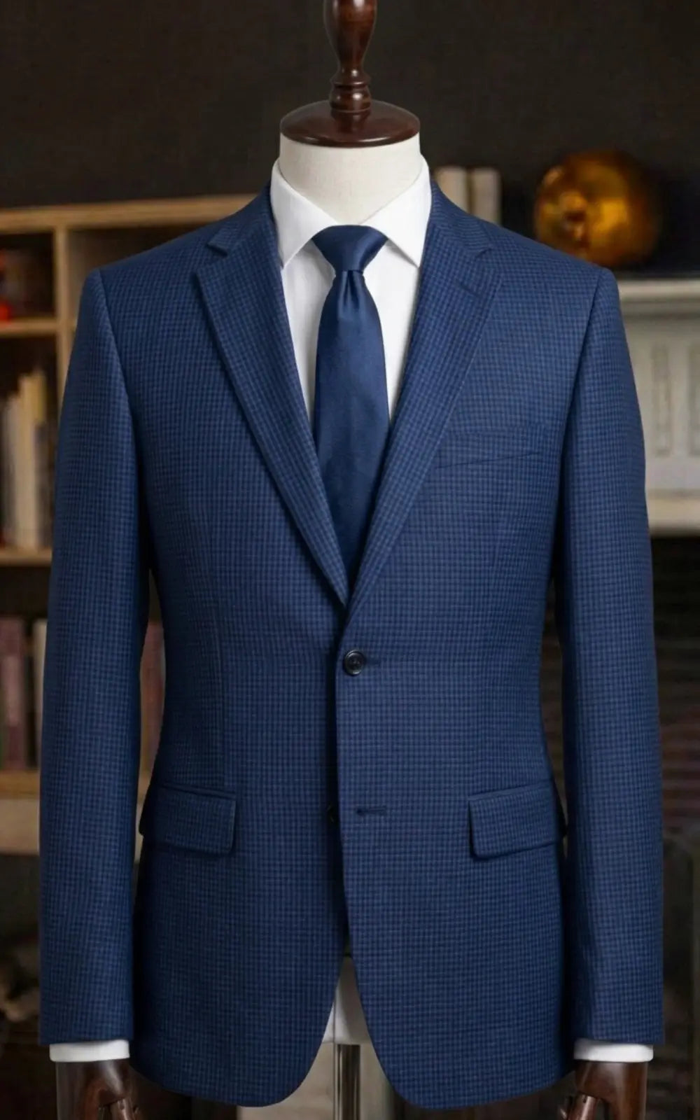 Navy Blue Tropical Tweed Dotted Check Casual Coat Last Option