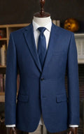 Navy Blue Tropical Tweed Dotted Check Casual Coat Last Option