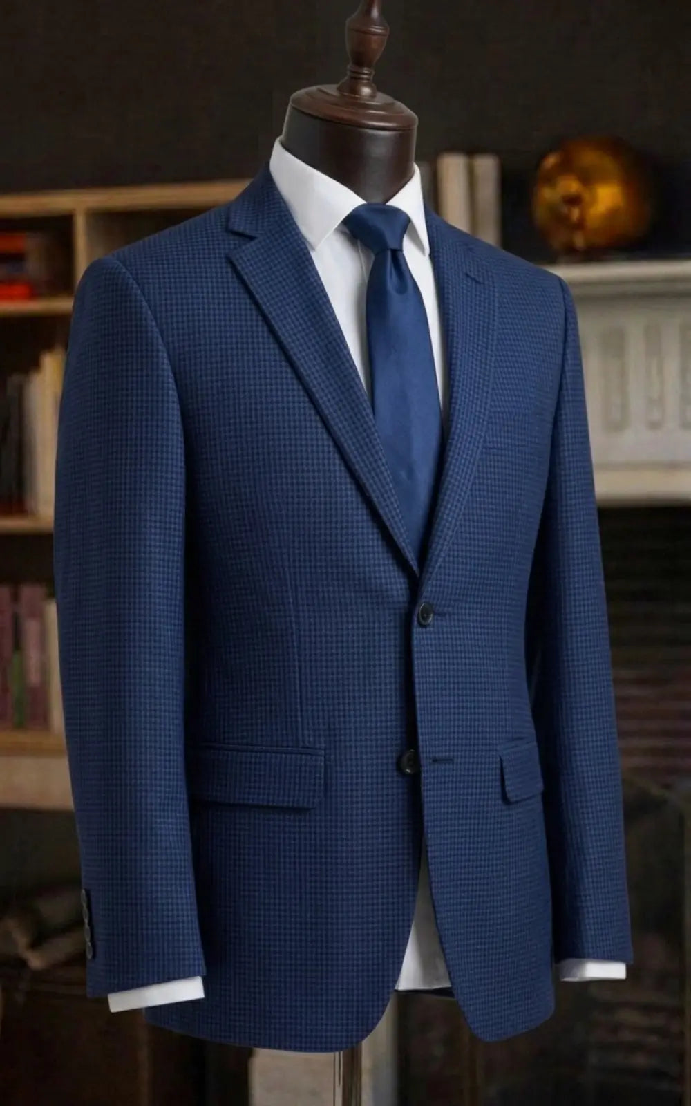 Navy Blue Tropical Tweed Dotted Check Casual Coat Last Option