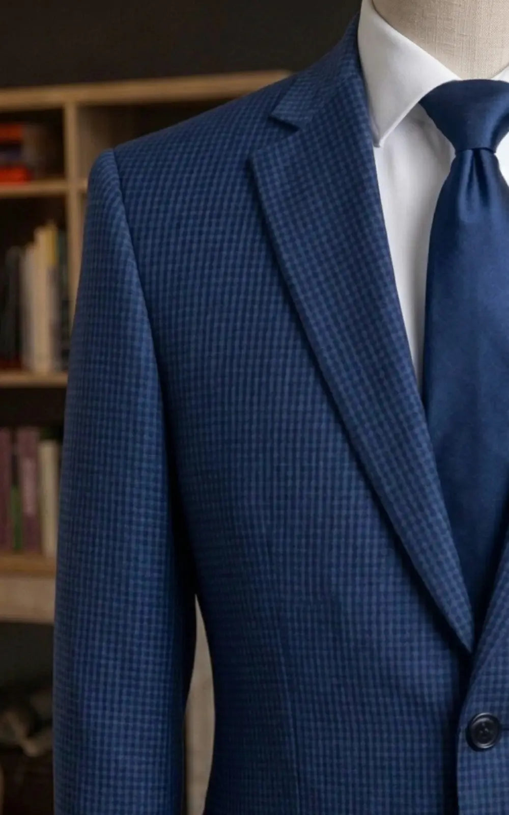 Navy Blue Tropical Tweed Dotted Check Casual Coat Last Option