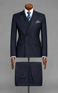 Navy Blue 3-Piece Double-Breasted Suit Customized Article Last Option