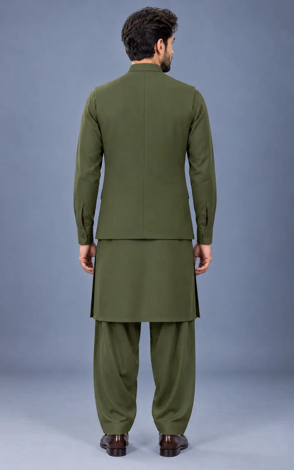 Dark Olive Green Customized Shalwar Kameez Suit with Fabric Last Option