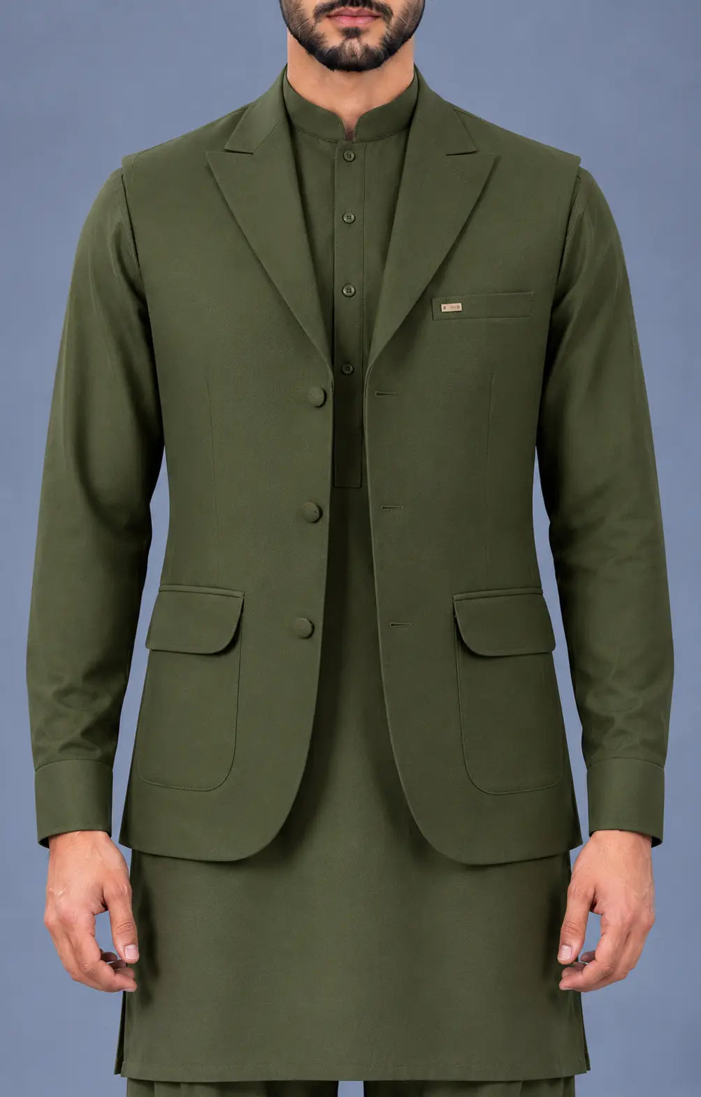 Dark Olive Green Customized Shalwar Kameez Suit with Fabric Last Option